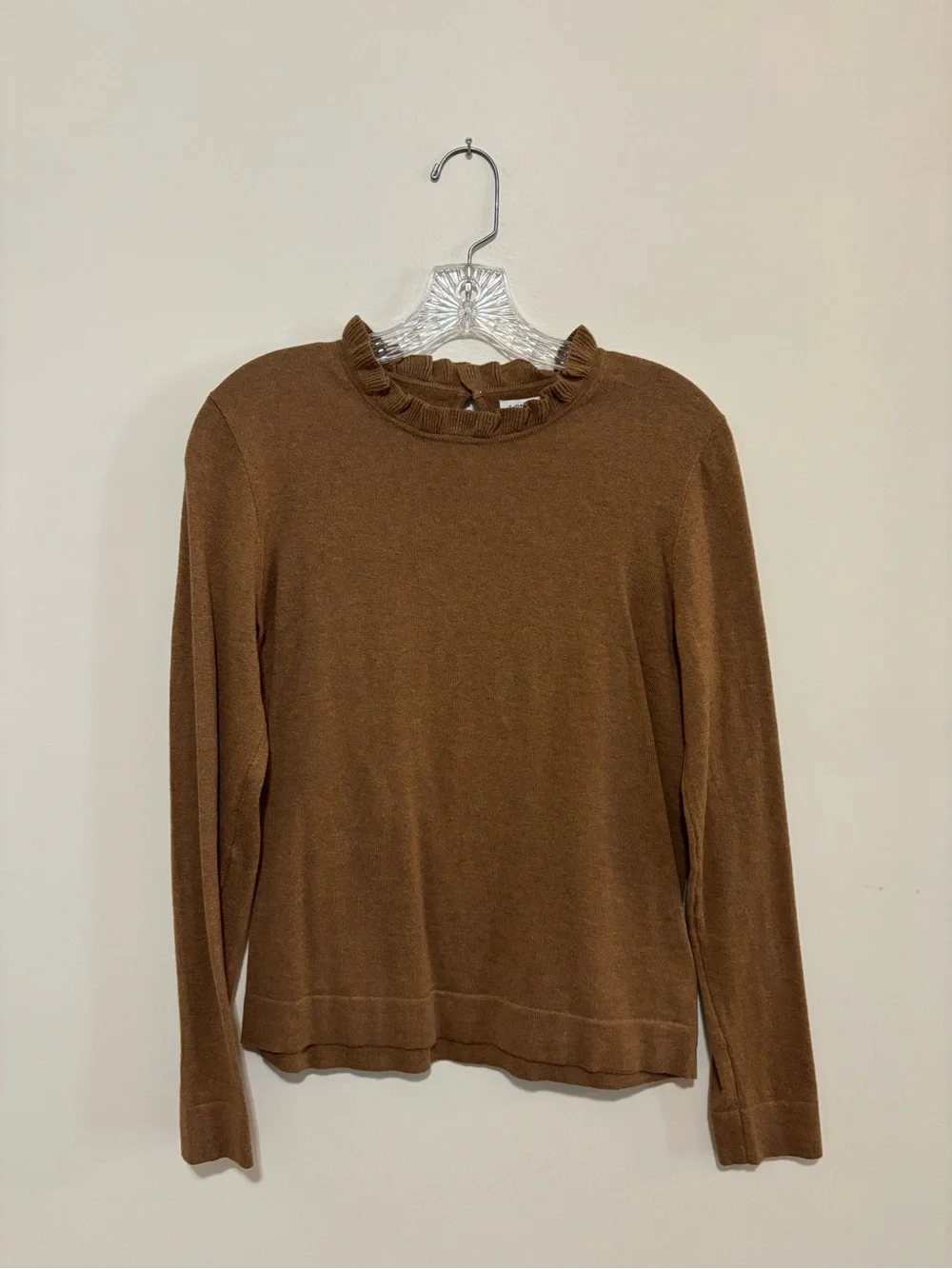 J. Crew Women's Chestnut Ruffle-Edge Crewneck Sweater